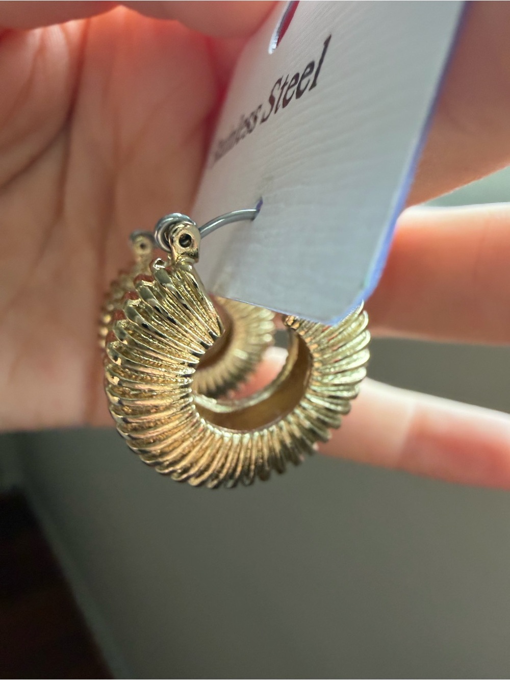 ASOS Gold Ribbed Hoop Earrings - Picture 2 of 3
